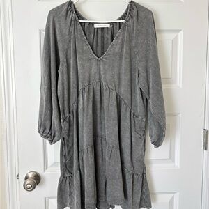 Mustard Seed Charcoal V-Neck Babydoll Dress